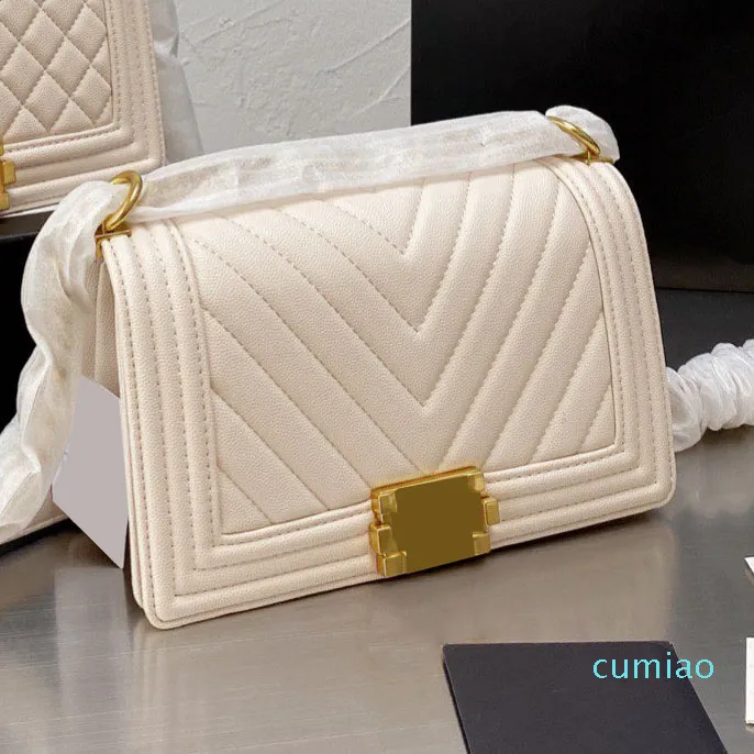 2022 Classic Caviar Bags Diamante Lattice / V-Stitch Quilted Moda Designers de Luxo Calfskin Cadeia Cadeia Crossbody Shoulder Bag 25cm