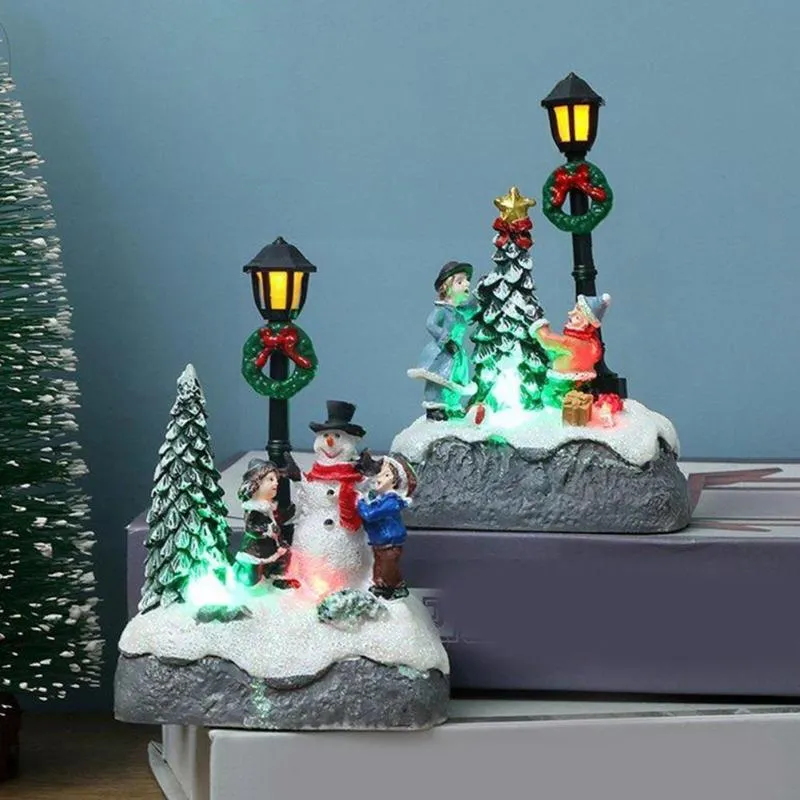 Juldekorationer harts Small House Village Scene Dekoration Upp Light Holiday Micro Centerpiece N0T9