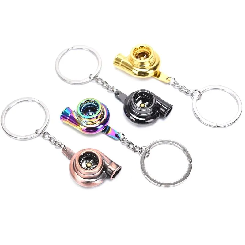 2022 new Metal Turbo Keychain Sleeve Bearing Spinning Auto Part Model Turbine Turbocharger Key Chain Ring 7 Colors