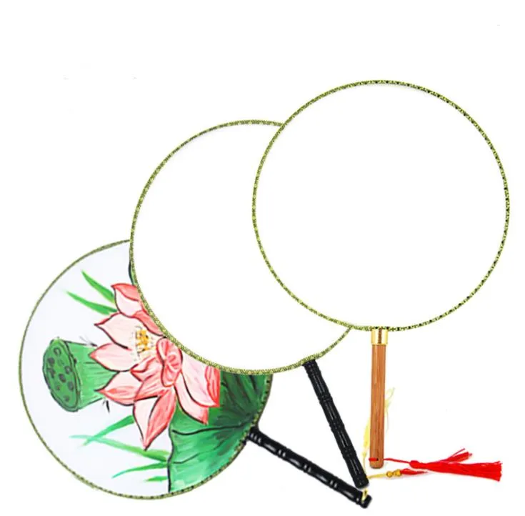 Feestartikelen 24 cm diy lege witte zijde hand fans student kinderen handen schilderen beeldende kunstprogramma's Chinese paleis ronde fan SN2543