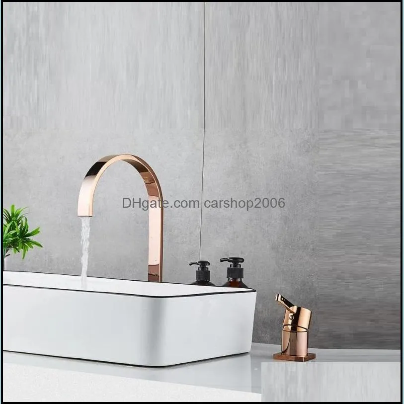 Bathroom Sink Faucets Basin Faucet Super Long Pipe Two Holes Brushed Gold/Black Tap 360 Rotating Widespread Tap1