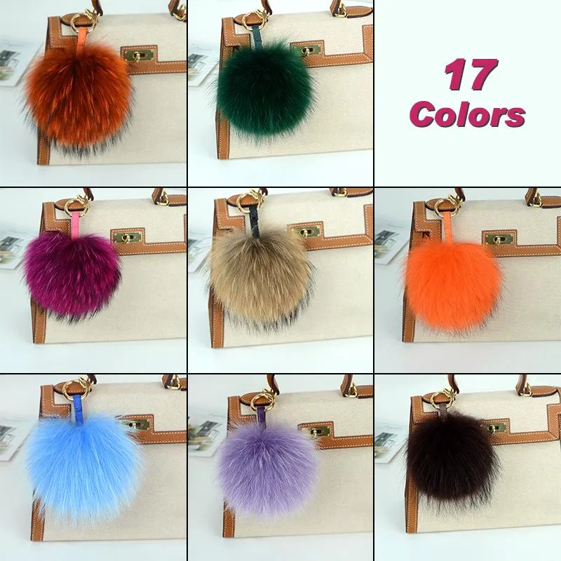 Keychains 15cm Large Soft Real Raccoon Fur Ball Key Chains Fluffy Pompom Keychain Keyring Car Bag Accessory6738034209v