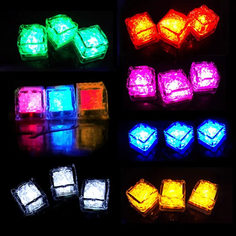 12 Pcs Novelty Party Decoration Ice Cubes Night Light LED Luminous Toy Light-Up for Bar Cup Decor Wedding Christmas Supplies