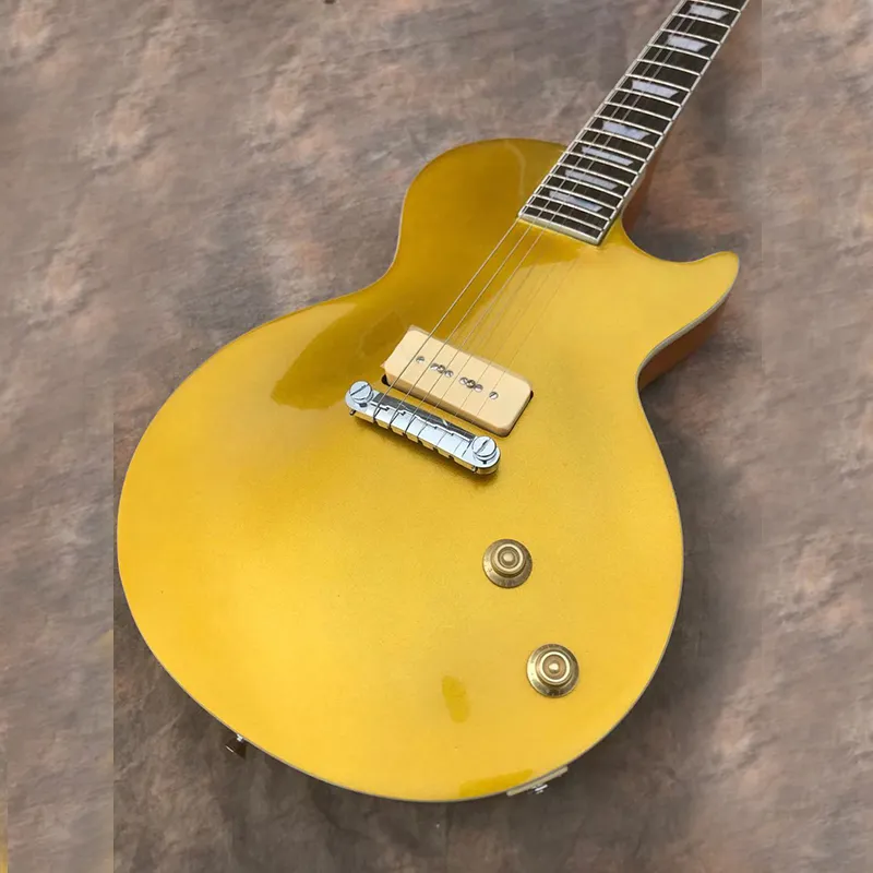 Guitarra de ouro clássico guitarra elétrica, sistema de pickup p90, tom de rock, entrega gratuita para casa