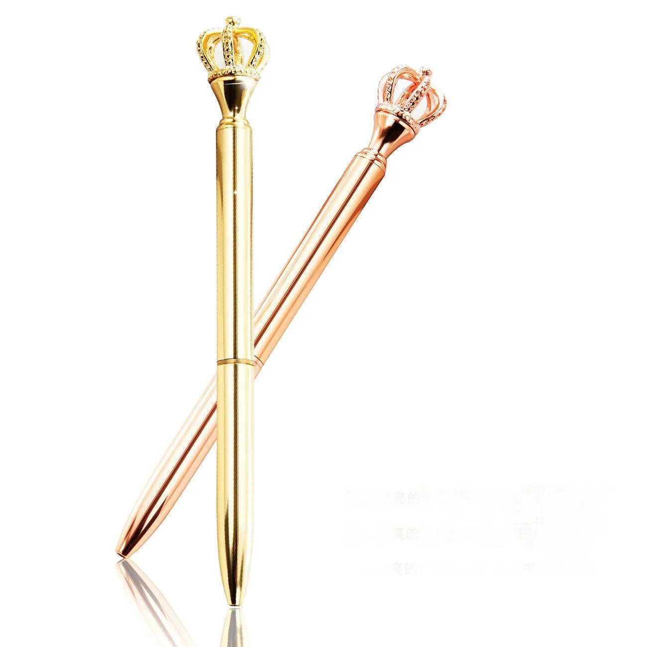 2021 Selling Beautiful Promotional Luxury Papeleria Cute Sparkle Rose Gold Metal Ball Pen Royal Crown Ballpoint Pen with Custom Logo