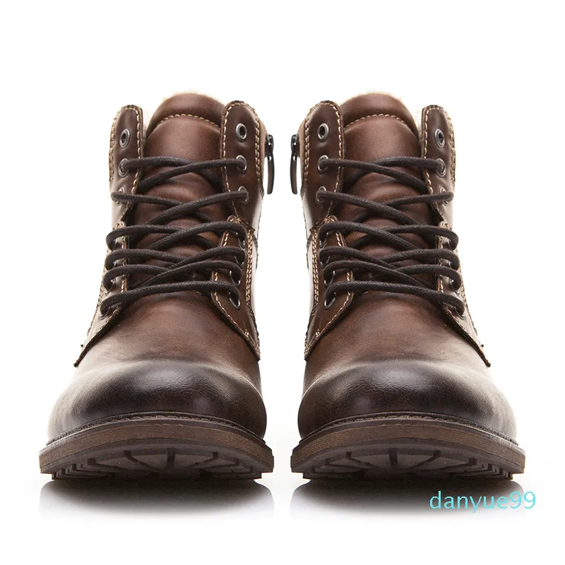 Stivali da uomo invernali stringati peluche vintage mantieni caldi stivali da neve alla caviglia calzature da uomo scarpe casual in pelle Botas Hombre