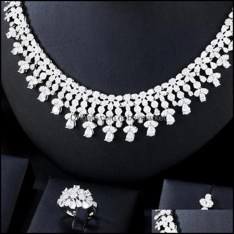 Earrings & Necklace Blachette Noble Luxury Bracelet Ring 4PCS Women`s Wedding Banquet Exquisite Zircon Fashion Jewelry Set