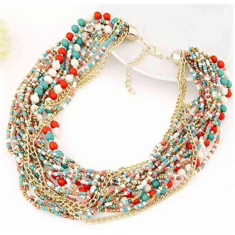 Tenande Maxi Bohemian Multi Layer Beads Chain Tassel Necklaces Pendants for Women Vintage Retro Tribal Jewelry Accessories Gifts