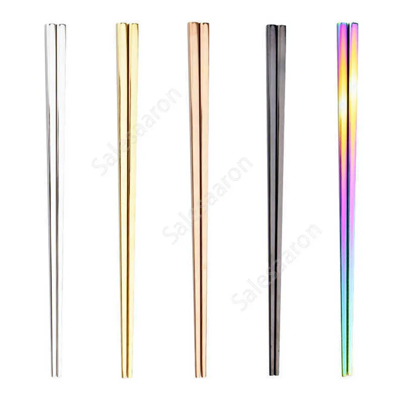 Pałeczki ze stali nierdzewnej 5 Kolory Kwadratowe Chopsticks Flatware Home Hotel Simple Style Stołowiec, Wysokiej Jakości Chopsticks Das328