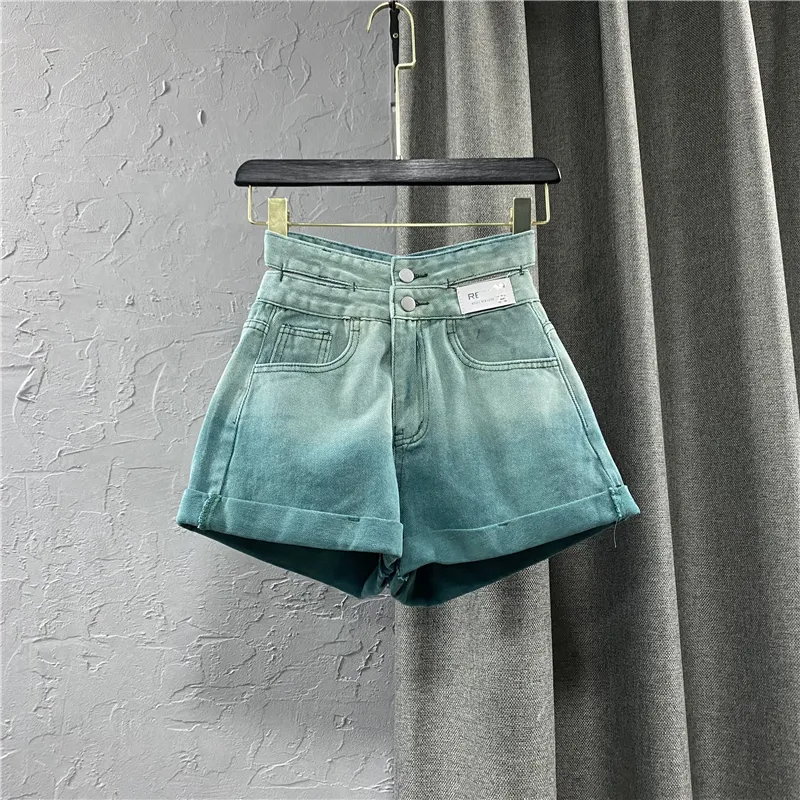 Nieuw design single-breasted single-breasted denim jeansshort voor dames met hoge taille plus maat SMLXL