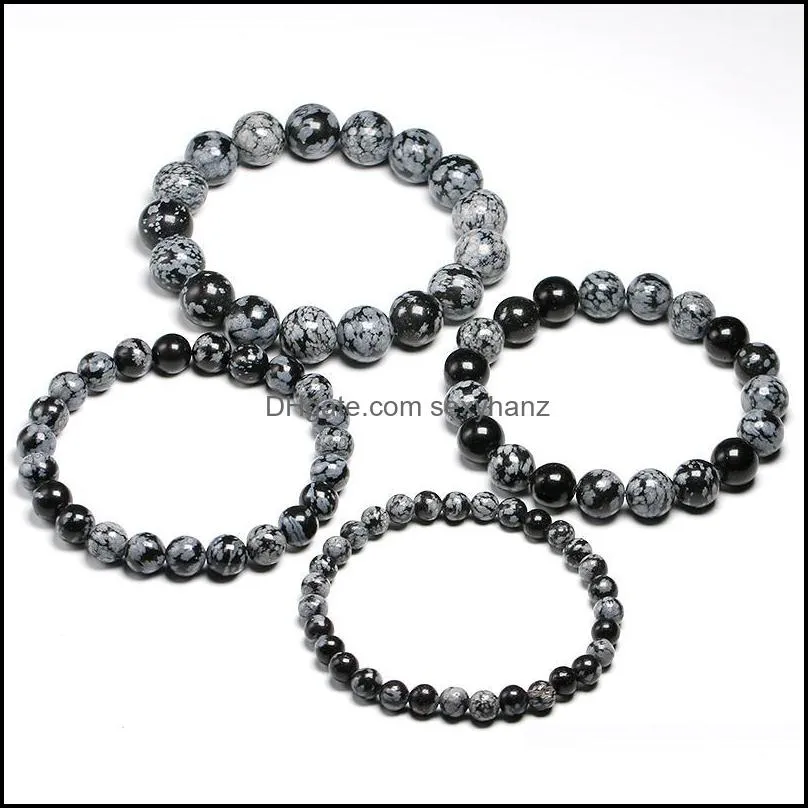 Natural A Grand Snowflake Obsidian Bracelet Chakra Wrist Mala Beads Jewelry Men Women Protection Courage Gift Beaded, Strands