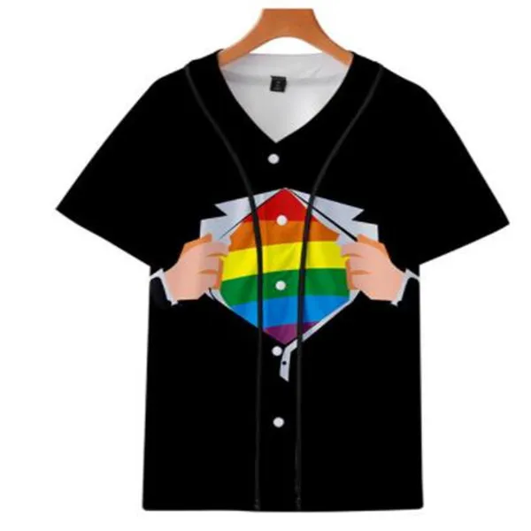メンズ野球ジャージ3D TシャツプリントボタンシャツユニセックスサマーカジュアルアンダーハイトヒップホップTシャツ10代071