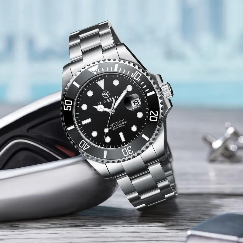 Wristwatches TESEN Fashion Brand Men Classic Green Wtch Automatic Mechanical Sports Luminous Diver Designer 43mm Waterproof Diving Armbanduh