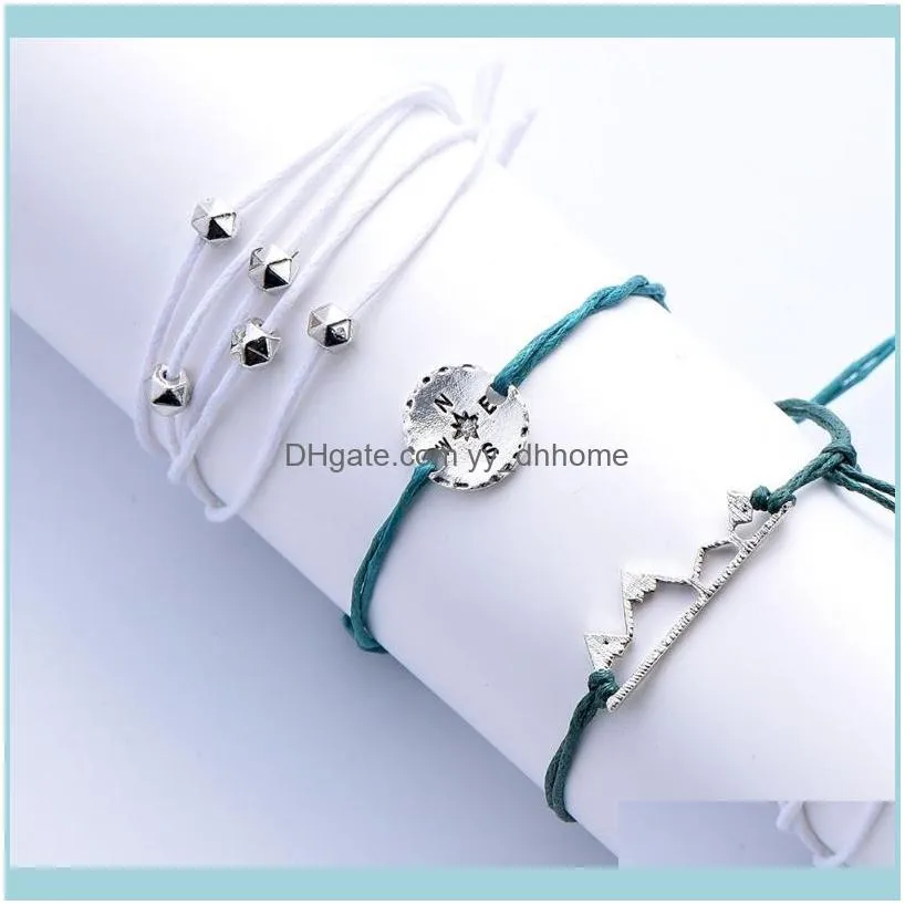 Link, Chain 3 Pcs/set Bohemia Handmade Weave Compass Bracelet For Women Mountain Rope Bracelets Charm Design Pulseiras Jewelry