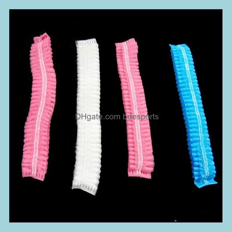 100PCS Double Ribbon Non-woven Disposable Shower Caps Pleated Anti Dust Hat Women Men Bath For Spa Hair Salon Beauty Accessories