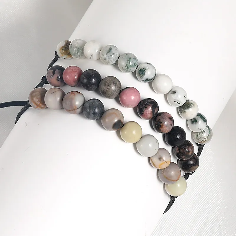 Adjustable Natural Stone Bead Bracelet Yoga Healing Crystal Stretch Beaded Bracelets for Women Men Handmade Jewelry