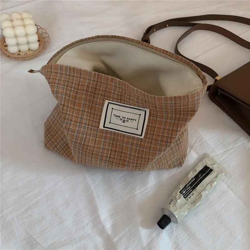 Storage Bags Fine Plaid British Style Cotton Cosmetic Toiletries Portable Simplicity Travel Tourism Collapsible Bag Organizer Package