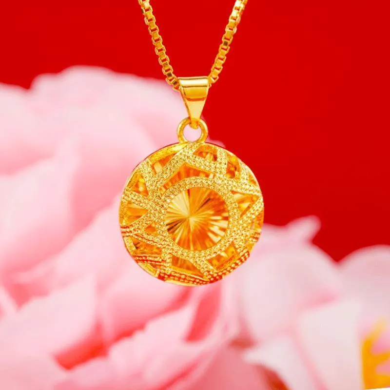 Pendentif Colliers 24K Or pour Femmes Hommes Creux Rond Ethnique Fête Anniversaire Fiançailles Bijoux De Mariage Cadeau