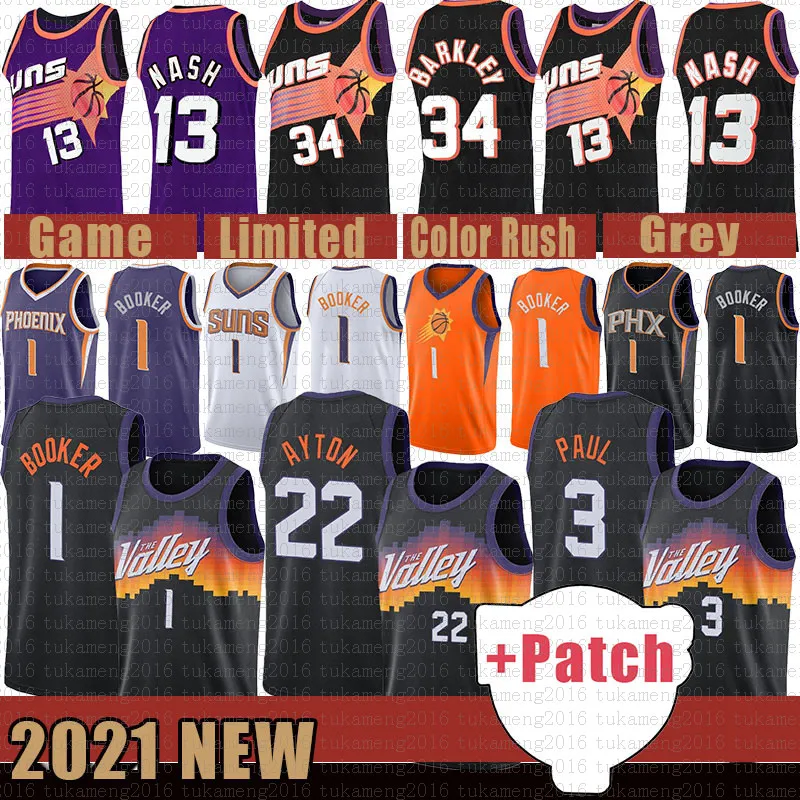 Suns Basketball Jersey Devin 1 Booker 2021 New Chris 3 Paul Mens Deandre 22 Ayton Mesh Retro Steve 13 Nash Charles 34 Barkley 저렴한 베이지 색 라벤더
