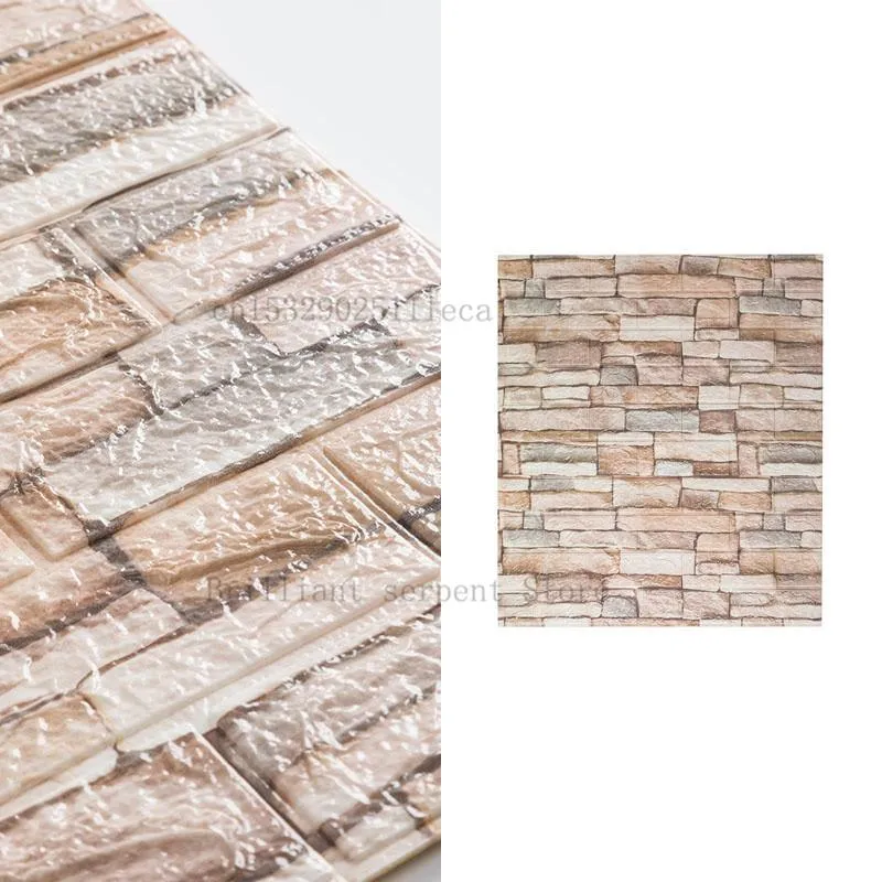 Adesivi murali 70x77cm Peel And Stick Tile 3D Brick Effect Squisito impermeabile DIY Home Wallpaper - 1Pcs