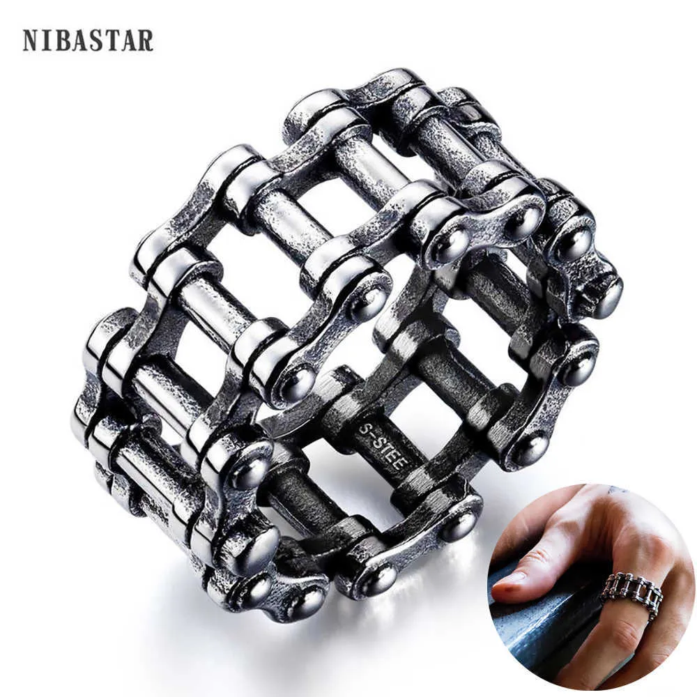 NIBASTAR fiets ketting ring voor mannen roestvrij staal creatieve punk rock rock mannelijke link ringen trendy motorfiets keten juwelen x0715