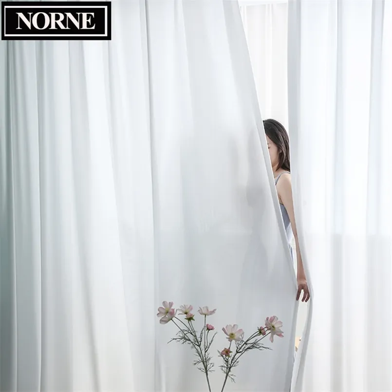 Norne Top Qualité Luxueux Mousseline de soie Solide Blanc Sheer Rideau pour Salon Chambre Décoration Fenêtre Voiles Tulle Rideau 211203