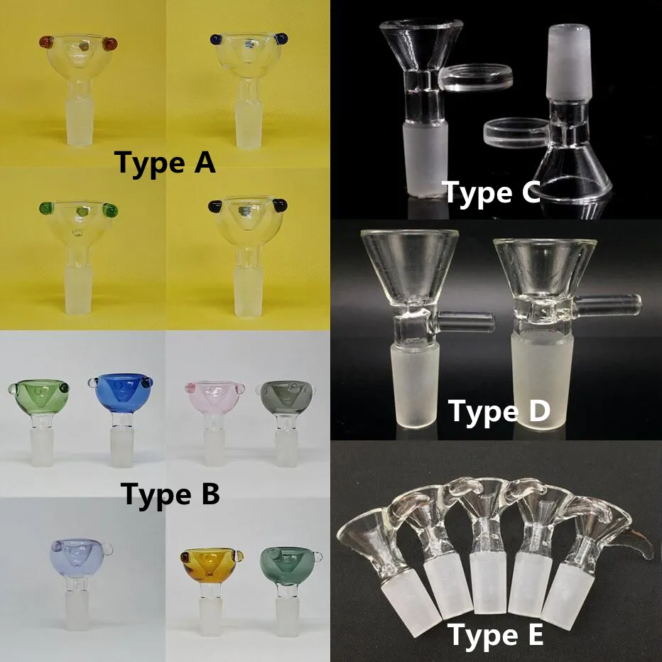 14mm 남성 유리 그릇 조각 물 담뱃대 5 가지 유형의 깔때기 필터 조인트 다운 스템 흡연 액세서리 핸들 파이프 봉 오일 Dab Rigs