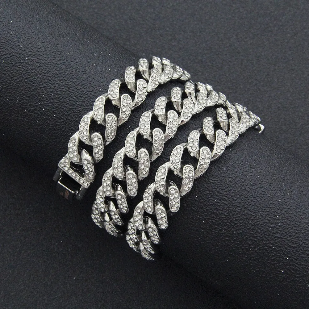 Set Gioielli Donna Catena Cubana Con Strass - Collana, Bracciale E Orecchini A Cerchio - Stile Hip Hop