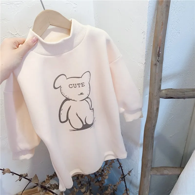 Gooporson vinter varm toddler tjejer kläder fleece lång sweatshirt söta björn barn outfits mode koreansk liten tjej kostym 210508