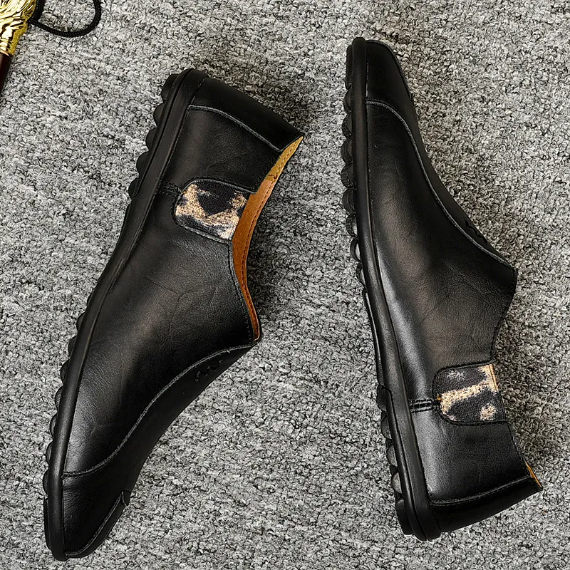 Zapatos informales de cuero para hombre, mocasines italianos de marca para hombre, mocasines transpirables, zapatos de conducción negros de alta calidad de talla grande