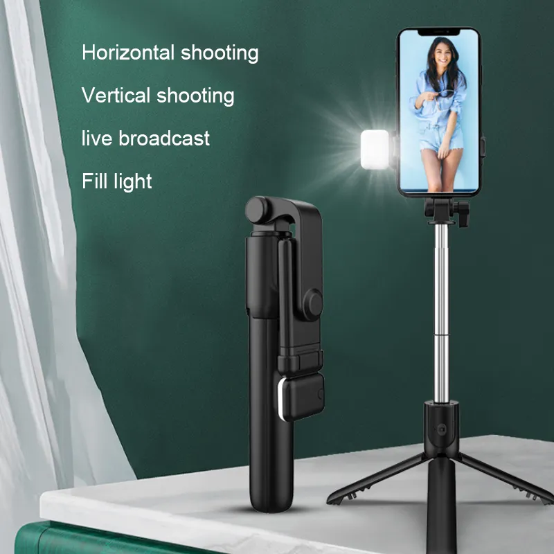 Selfie Stick - Treppiede per telefono, telecomando wireless Bluetooth, in alluminio leggero All in One, con mini treppiede con rotazione a 270 °, per telefoni iPhone/Android (bianco oro