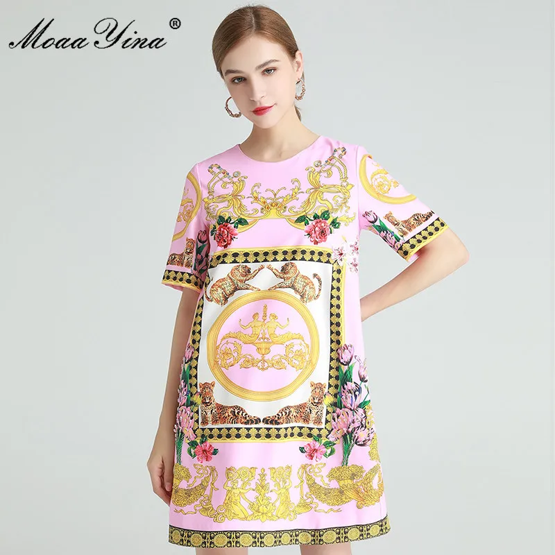 Fashion Designer dress Summer Women's Dress Short sleeve Baroque Vintage Floral-Print Sequins Dresses 210524