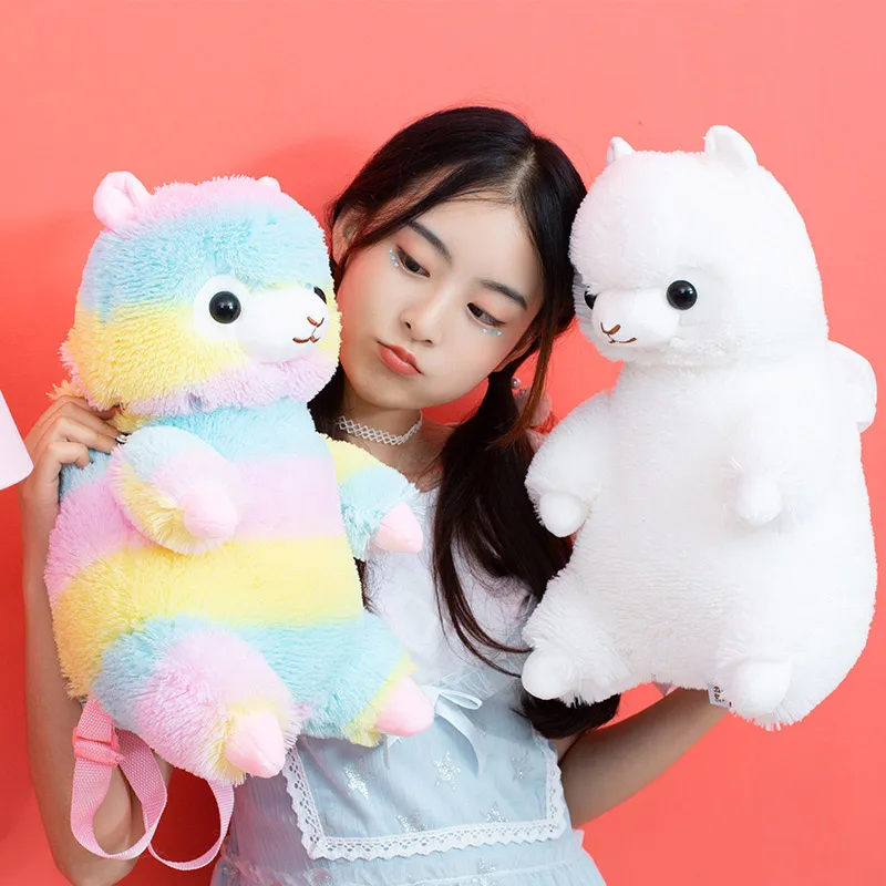 40 cm Kawaii Alpaca-Peluş Sırt Çantası Sevimli Gökkuşağı Alpaka Yumuşak Peluş Oyuncak Omuz Çantası Güzel Bebek Çocuk Çocuk Kız Doğum Günü Hediyesi