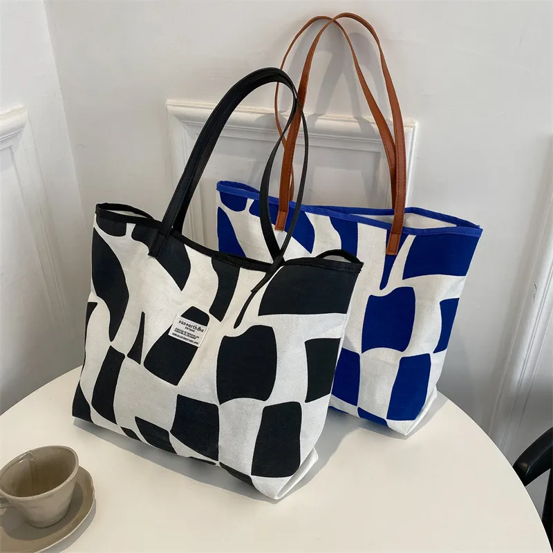 DHL50pcs Stuff Sacks Women Canvas Geometric Prints Large Capacity Zipper Totes Mix Color