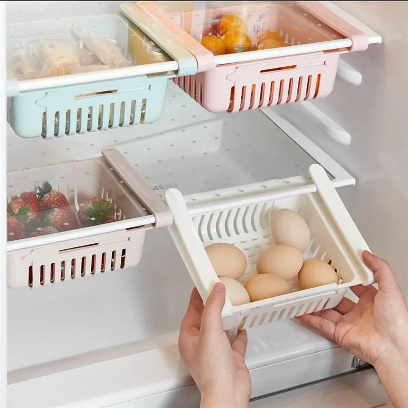Stretchable Pull Out Refrigerator Storage Case Organizer Fridge Rack