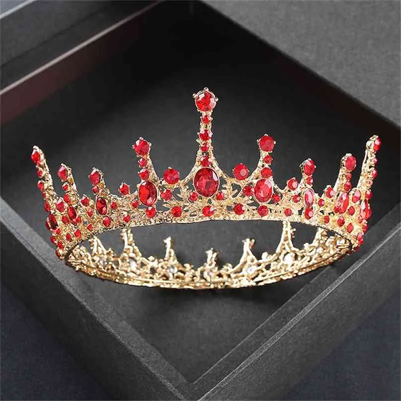 Barokowy Vintage Królewska Królowa Królowa Okrągły Kryształ Ślub Korona Bridal Tiaras i Korony Diadem Bride Włosy Akcesoria Biżuteria 210707