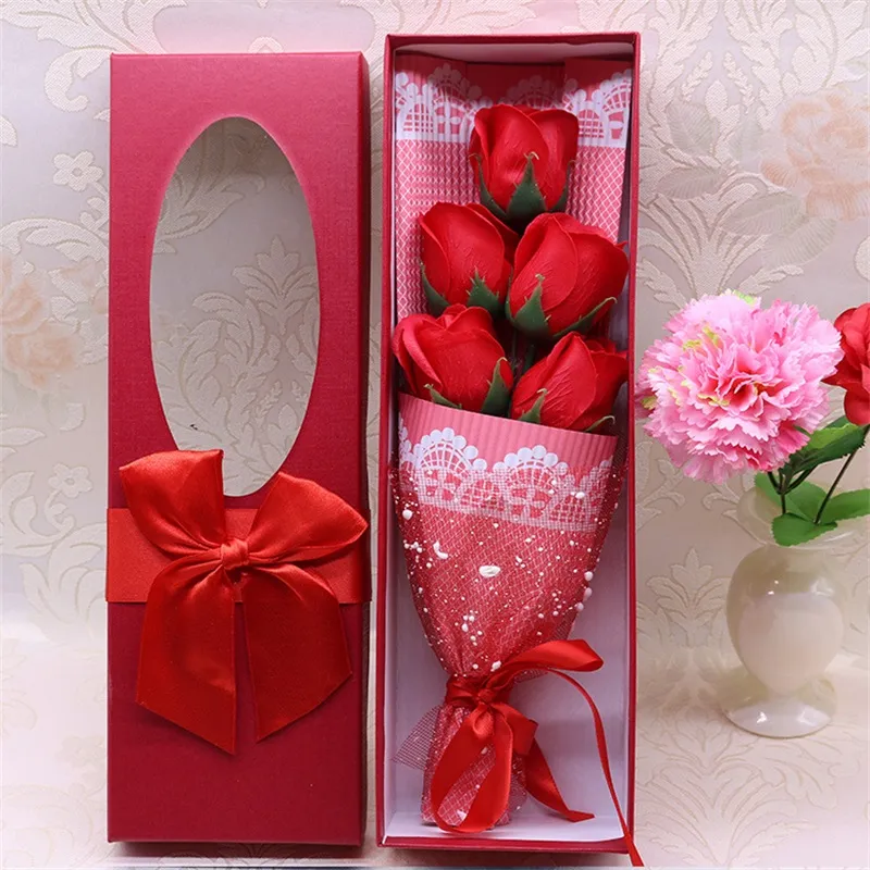 5 stks / set geurende bad zeep rose zeep bloem bloemblaadje met geschenkdoos voor bruiloft Valentijnsdag Moederdag leraar GIF 1973 V2