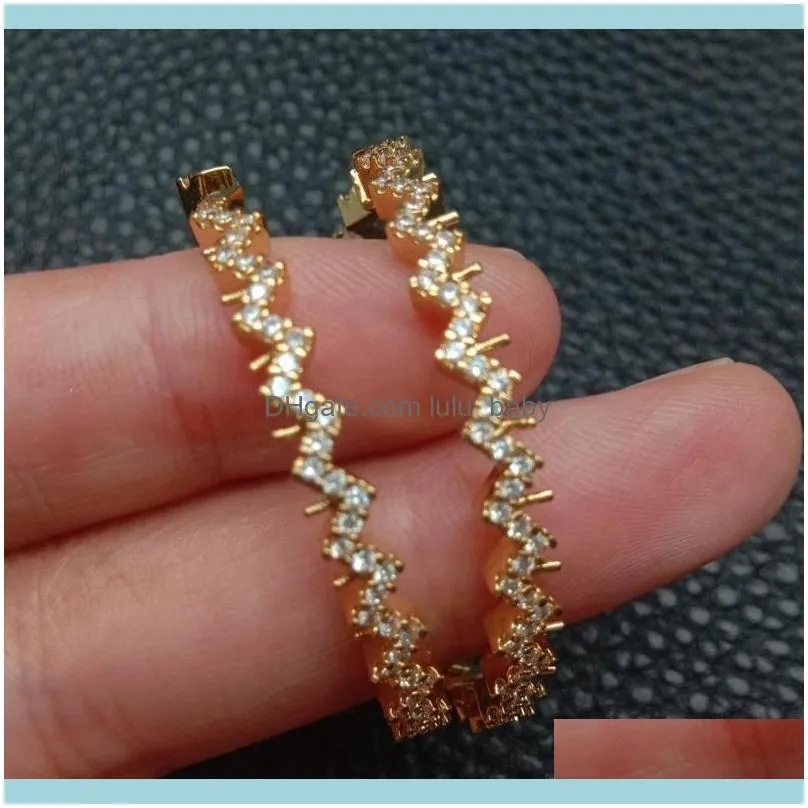 Trendy Wave Cubic Zirconia Pave Gold Color Plated Hoop Earrings For Women Accessories Jewelry Pendientes Mujer Moda & Huggie