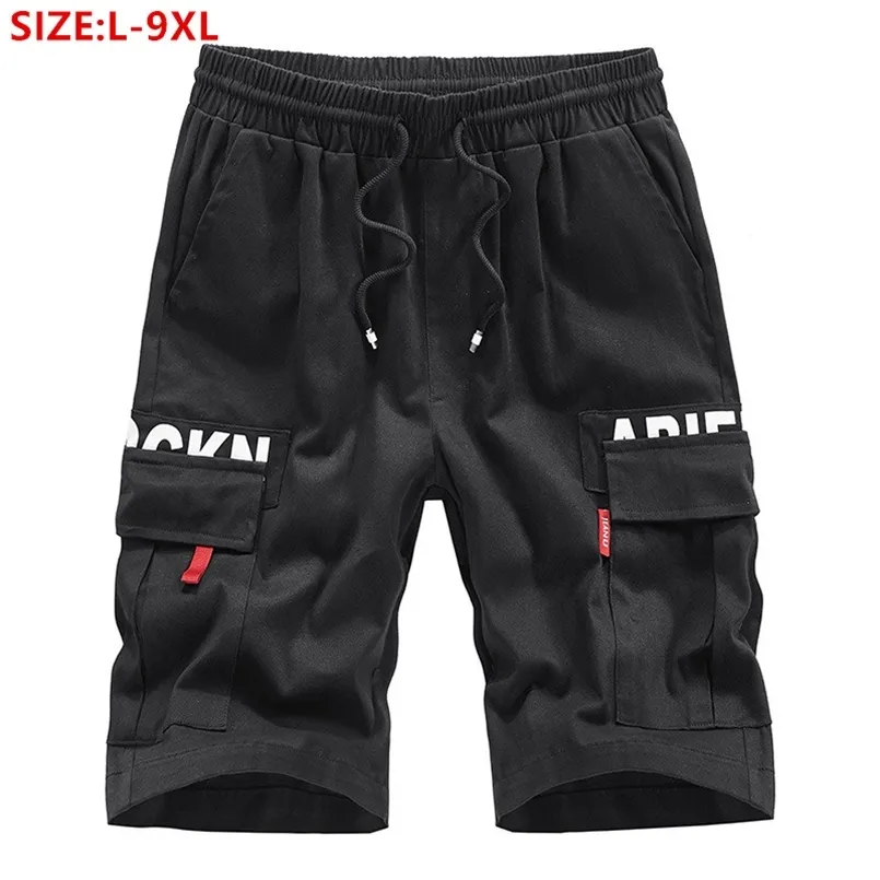 Cargo Shorts Männer Baumwolle Herren Sommer Mann Schwarz Plus Größe 6XL 7XL 8XL 9XL Lose Beiläufige Männliche Tasche Elastische Blau gestreckt Kurze 210716