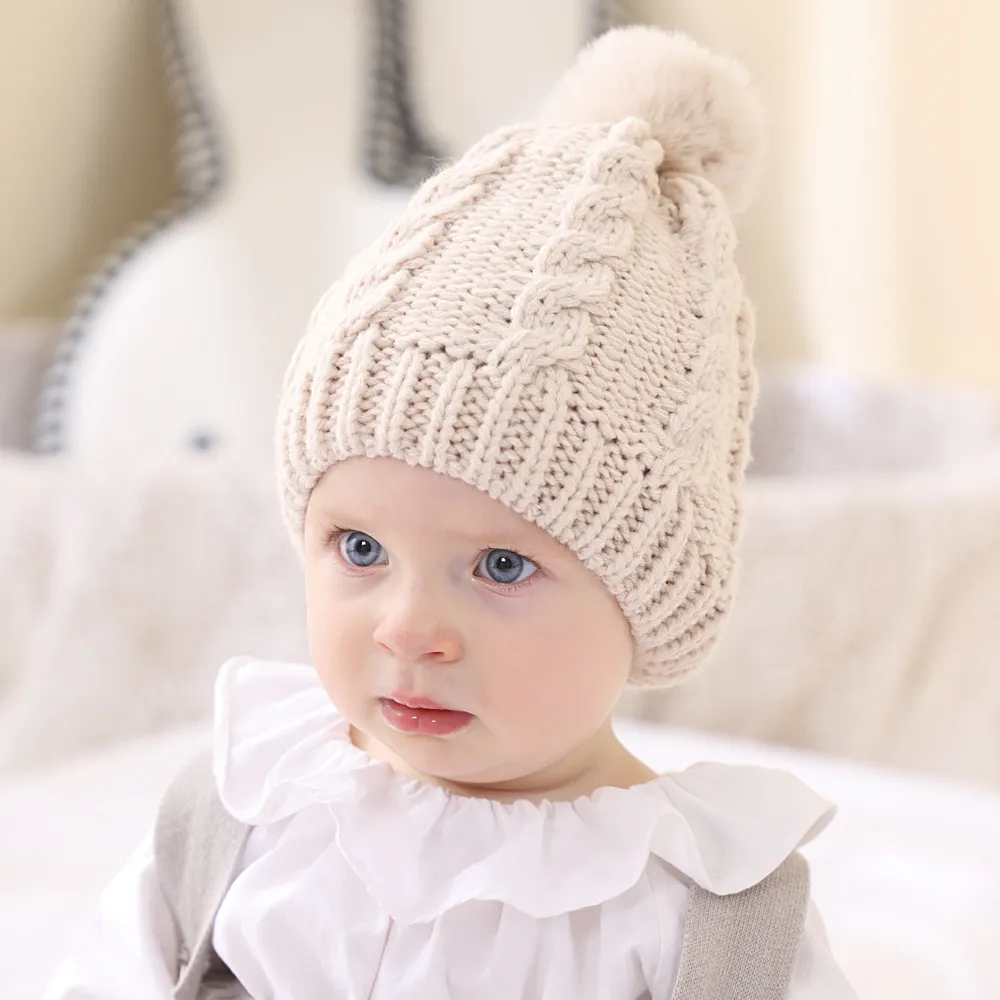 Autumn Winter baby barn stickad hatt ull boll beanies pojkar flickor barn stickar mössa varma hattar