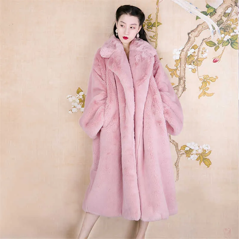 2020 donne di inverno di alta qualità faux visone cappotto di pelliccia di lusso lungo cappotto di pelliccia bavero soprabito di spessore caldo plus size femminile cappotti di peluche Y0829