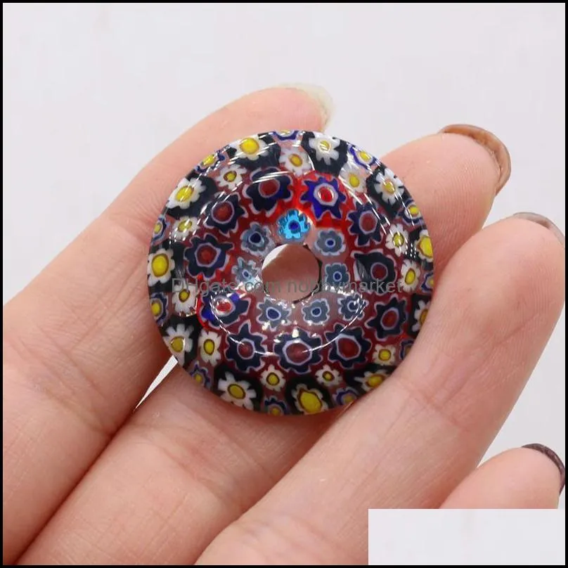 Charms Natural Stone Pendant Round Coloured Glaze Big Hole Beads Colorful Safety Buckle For Jewelry DIY Bracelet Necklace Making