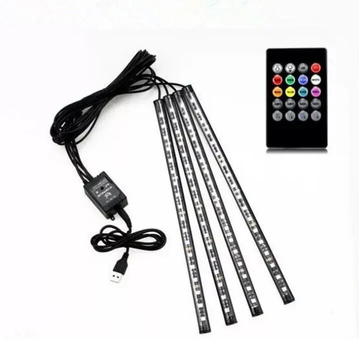 Car LED Strip Light 4 Pieces DC 12V 48 72 Multicolor Interior Music Underdash Lighting Kit with Sound Active