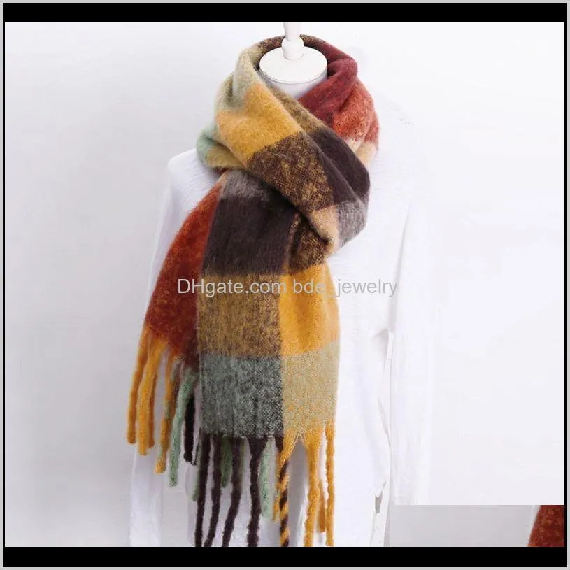 womens artificial cashmere scarf long tassels plaid autumn winter warm shawl