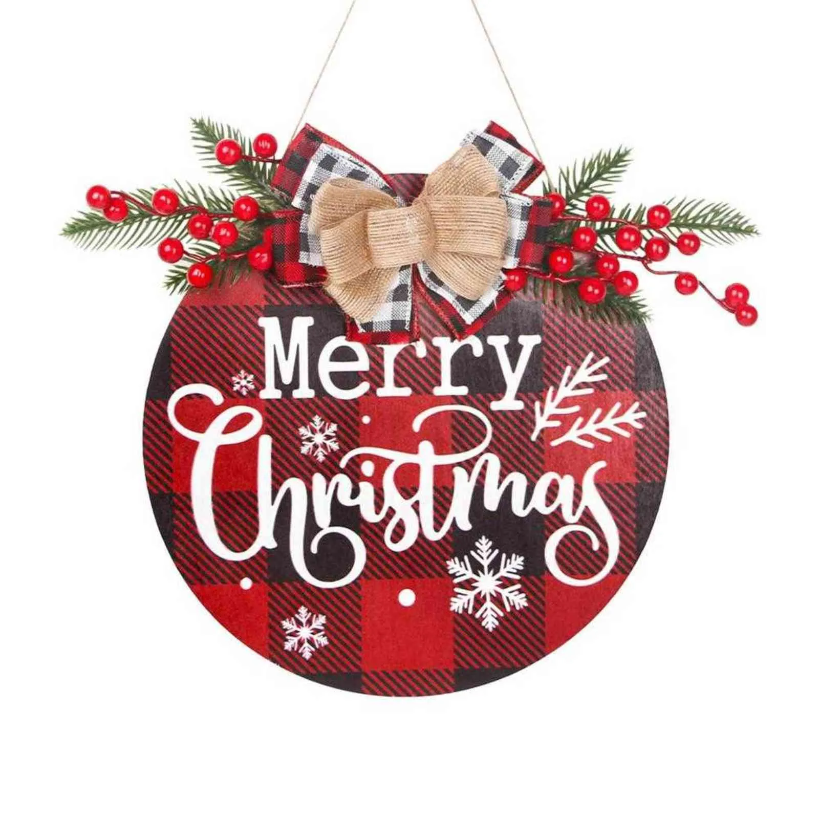 Merry Christmas Sumo Sinal De Madeira Vermelho Vermelho Frutas Listagem Elk Snowflake Home Decoração Pingente