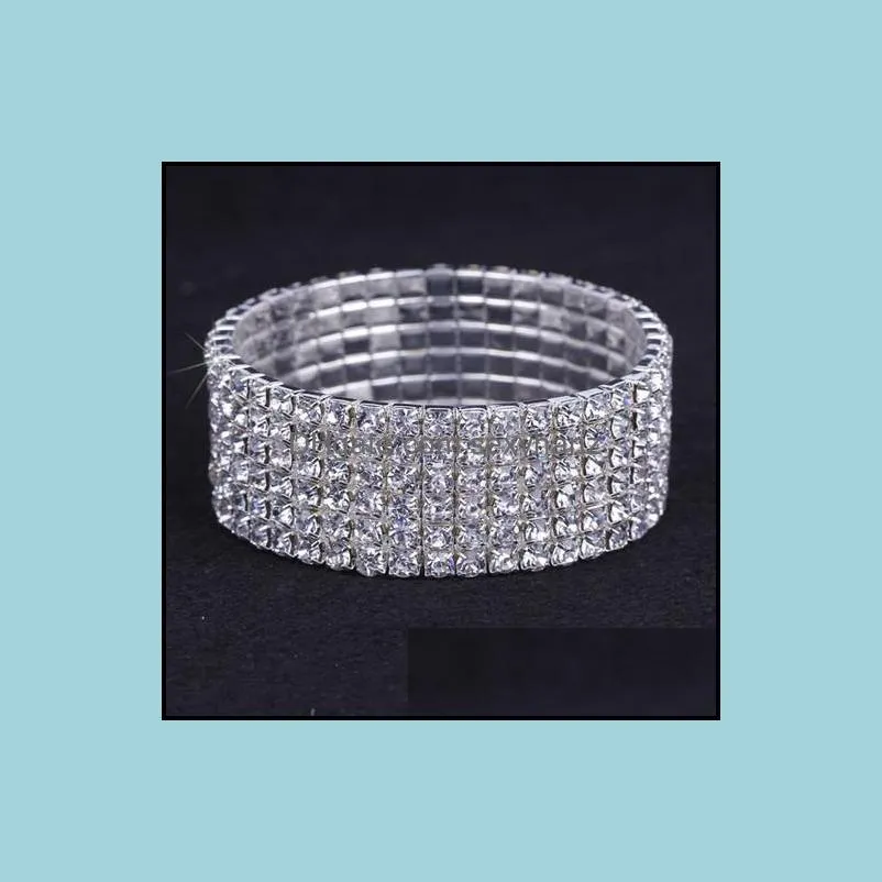 1~10 Rows Tennis Shiny Crystal Bridal bracelet women White rhinestone cystl stretch wedding Bangle For Ladies Fashion Luxury Jewelry