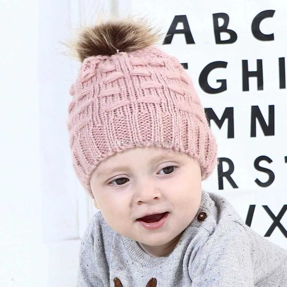 Cute Toddler Kids Hats Girls Boy Baby Winter Warm Crochet Knit Hat 2020 Brand Beanie Fur Cap Children Caps children caps winter M1054