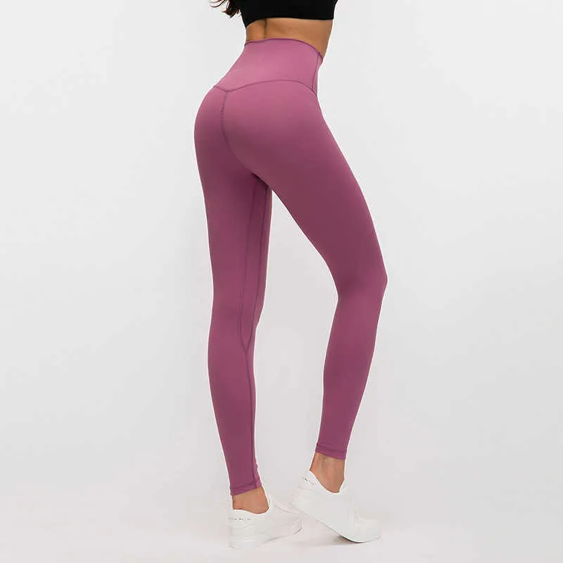 L-85 Naked Material Women yoga pants Solid Color Sports Gym Wear Leggings High Waist Elastic Fitness Lady Overall Tights Workout413