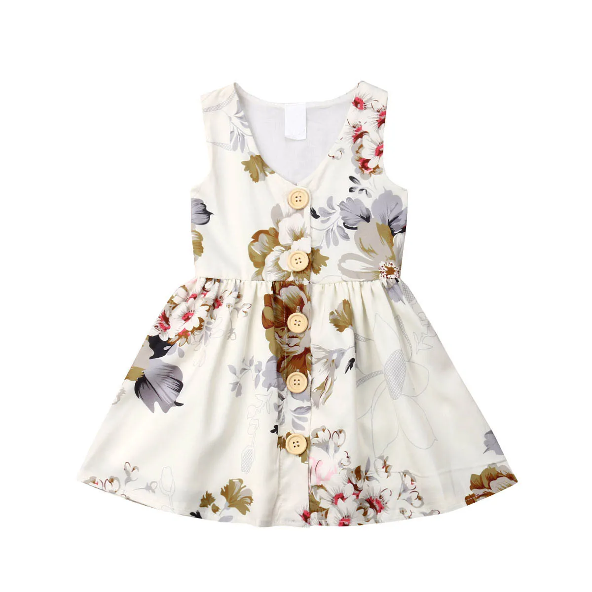 1〜5年の女の子のプリントドレス、夏季の花柄のドレス、子供のブティック服のためのキッズパーティー/誕生日の服、es12R1AZR810DS-21