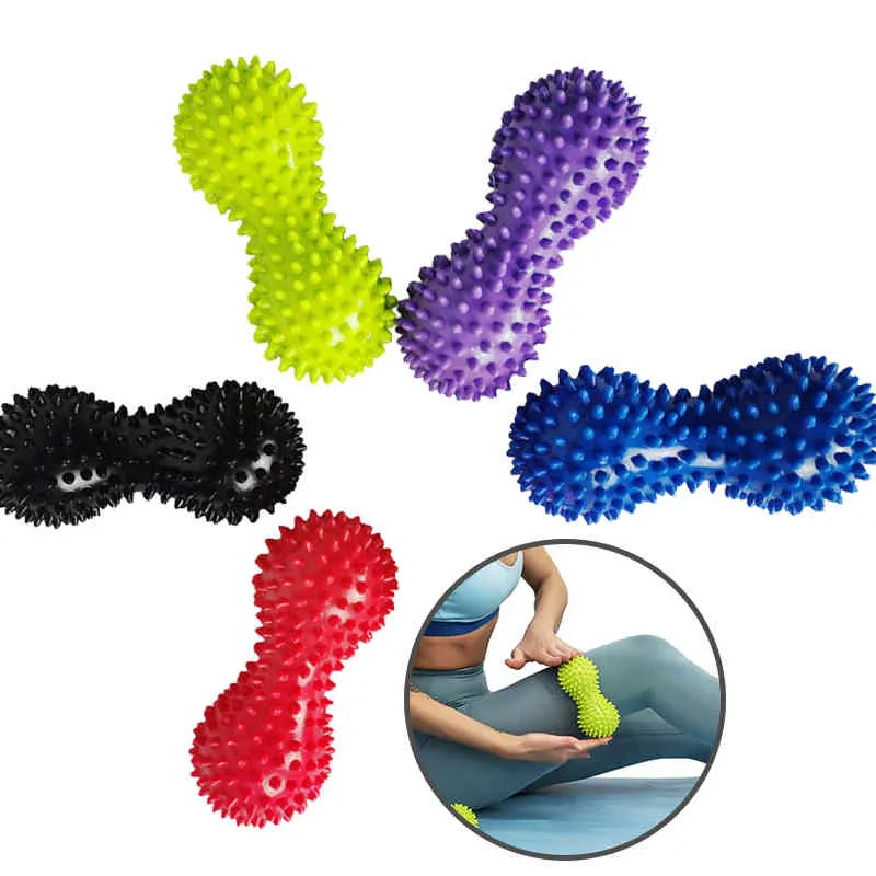 Peanut-Shaped Double Spiky Yoga Balls Arm Back Foot Shoulder Point Massage Roller Inflatable Fitness Myofascial Ball Pain Relief Relax Muscles Home Gym Equipments